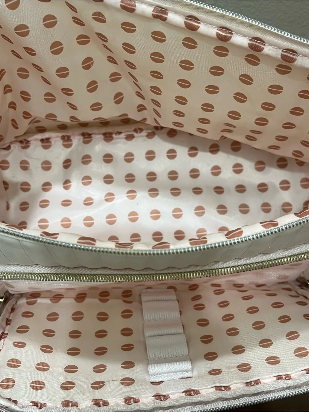 $98 TARTAN + Twine Cream Quilted Cosmetic & Toiletry Travel Case w/Tassel Zipper